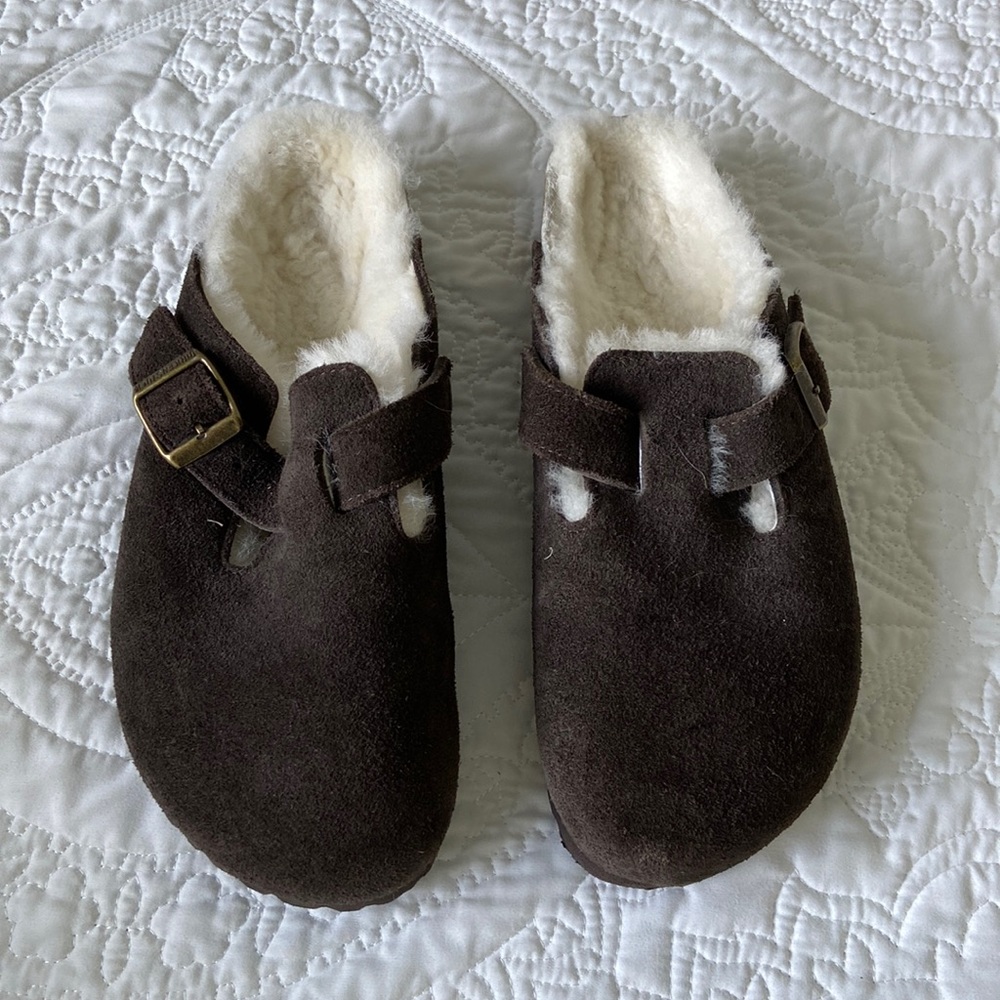 Birkenstock- Shearling Lined Suede Leather Clogs